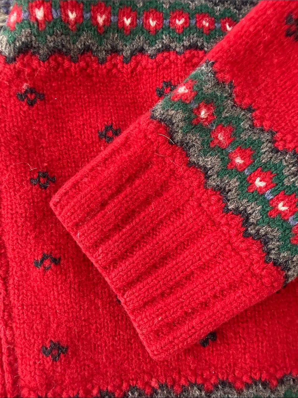 Lauren Ralph Lauren Red Fair Isle Zip Cardigan Sweater - Picture 6 of 7